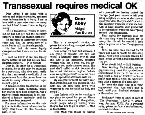 Download the full-sized image of Transsexual Requires Medical OK