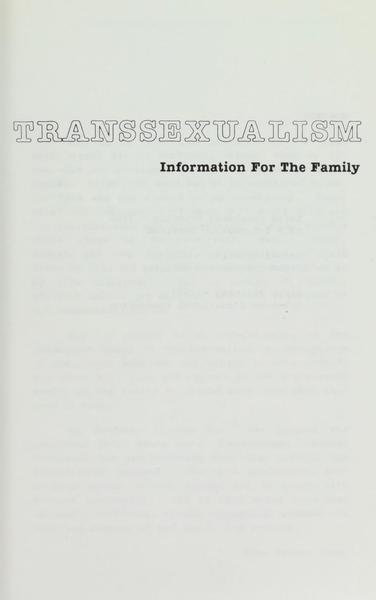 Download the full-sized image of Transsexualism: Information for the Family