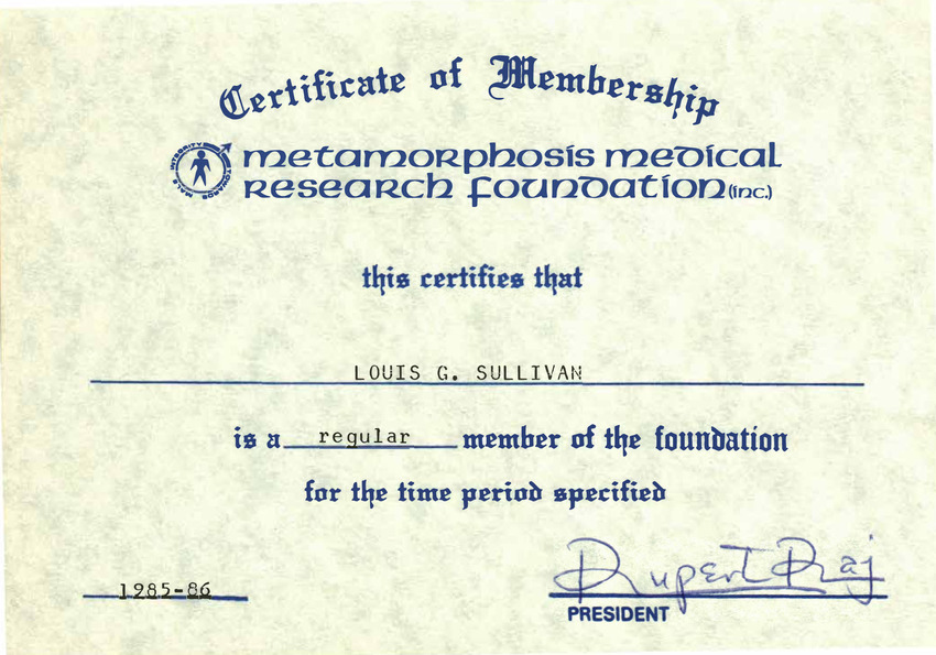 Download the full-sized PDF of Lou Sullivan's Metamorphosis Membership Certificate (1985-1986)