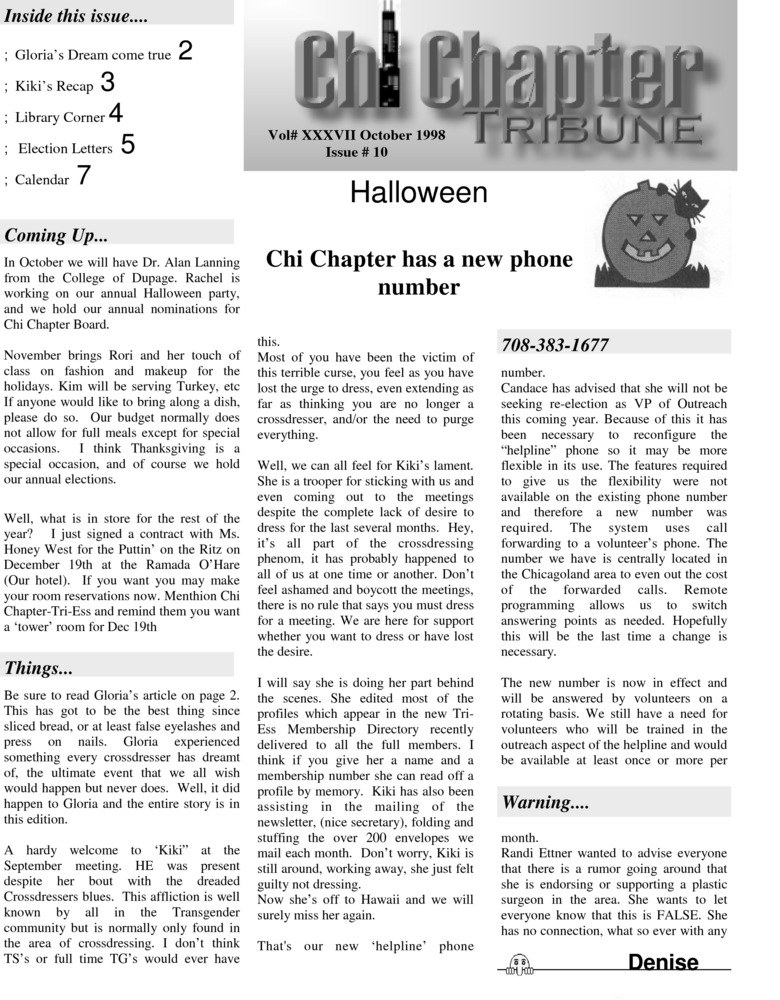 Download the full-sized PDF of Chi Chapter Tribune Vol. 37 Iss. 10 (October, 1998)