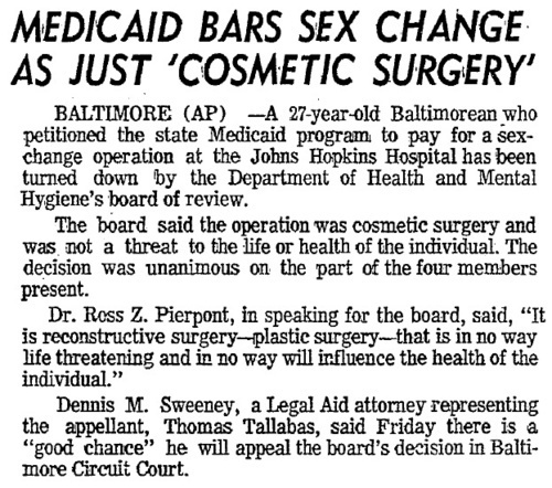 Download the full-sized image of Medicaid Bars Sex Change As Just 'Cosmetic Surgery'