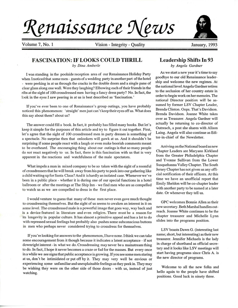 Download the full-sized PDF of Renaissance News, Vol. 7 No. 1 (January 1993)