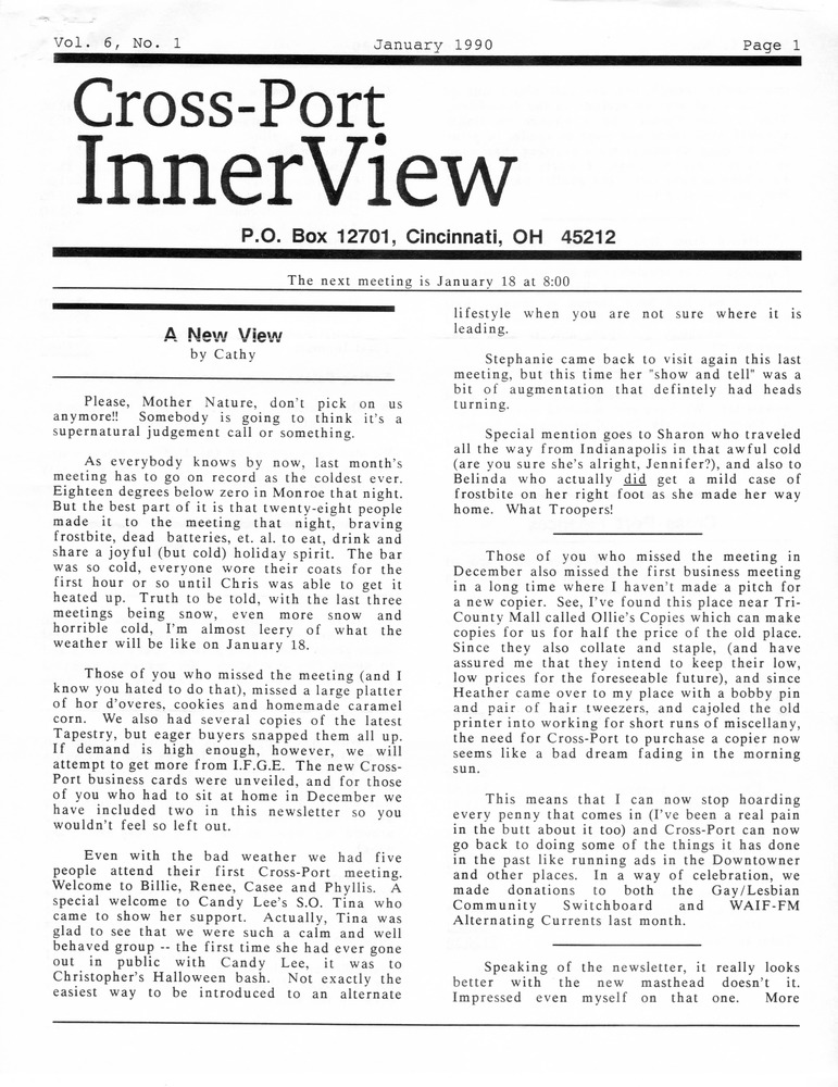Download the full-sized PDF of Cross-Port InnerView, Vol. 6 No. 1 (January, 1990)