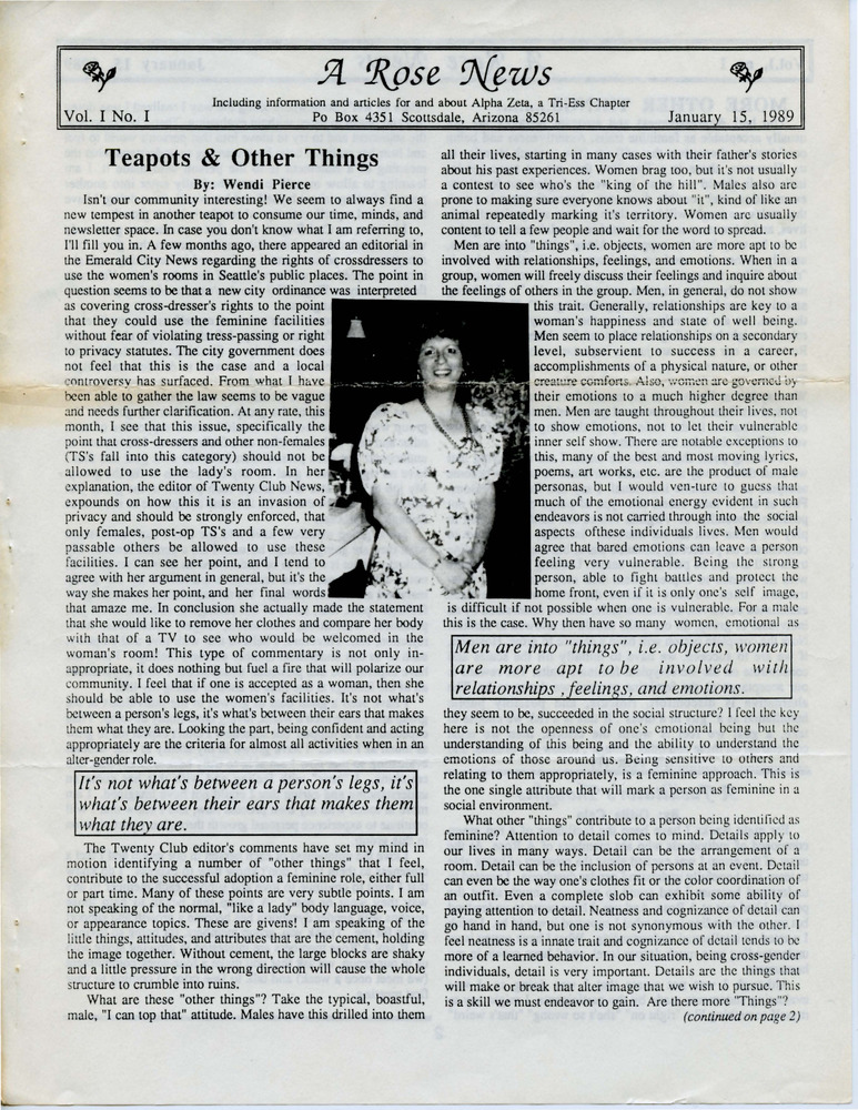 Download the full-sized PDF of A Rose News Vol. 1 No. 1 (January 15, 1989)