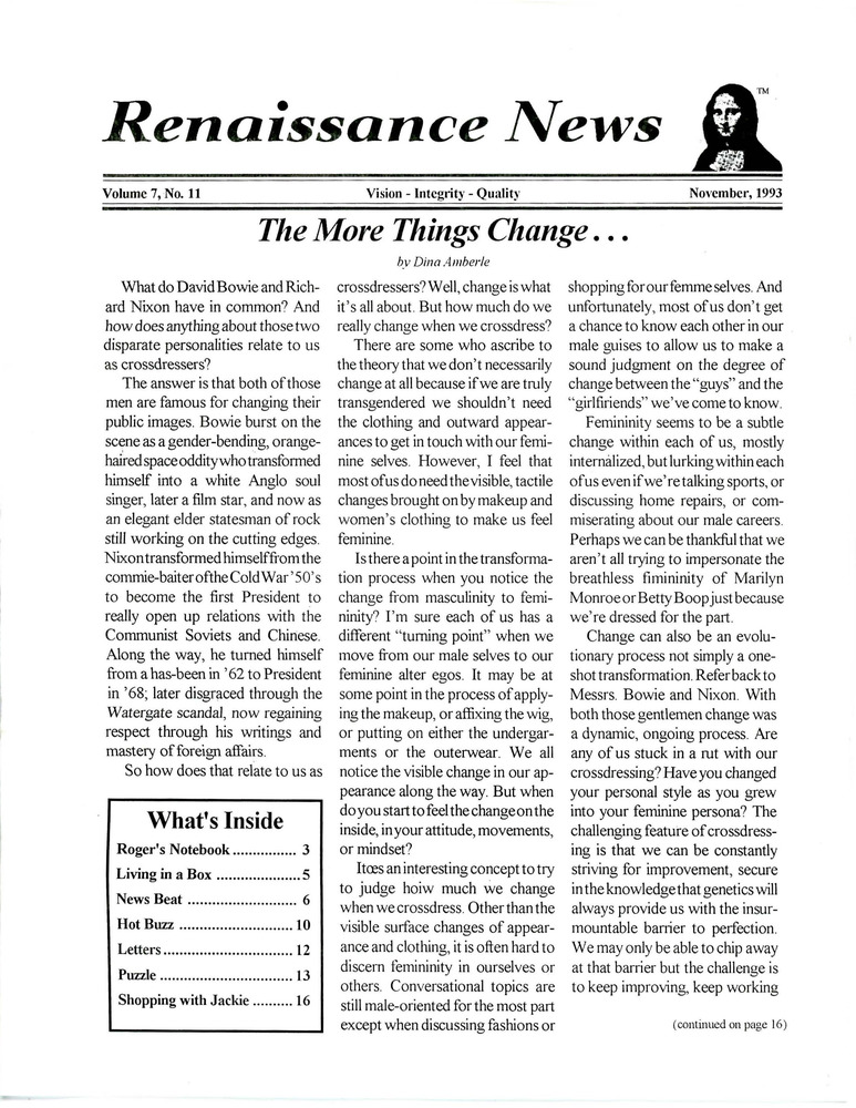 Download the full-sized PDF of Renaissance News, Vol. 7 No. 11 (November 1993)
