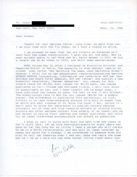 Download the full-sized image of Letter from Rupert Raj to James (September 15, 1988)
