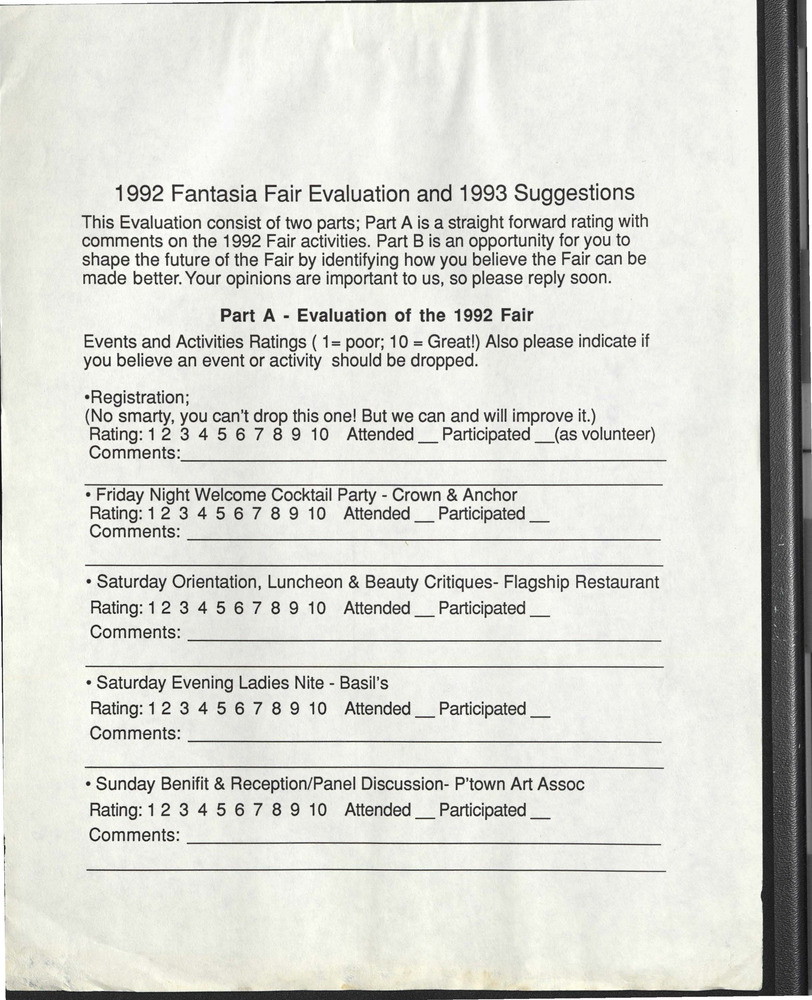 Download the full-sized PDF of 1992 Fantasia Fair Evaluation and 1993 Suggestions Form