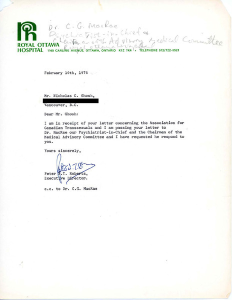 Download the full-sized image of Letter from Peter Roberts to Rupert Raj (February 10, 1976)