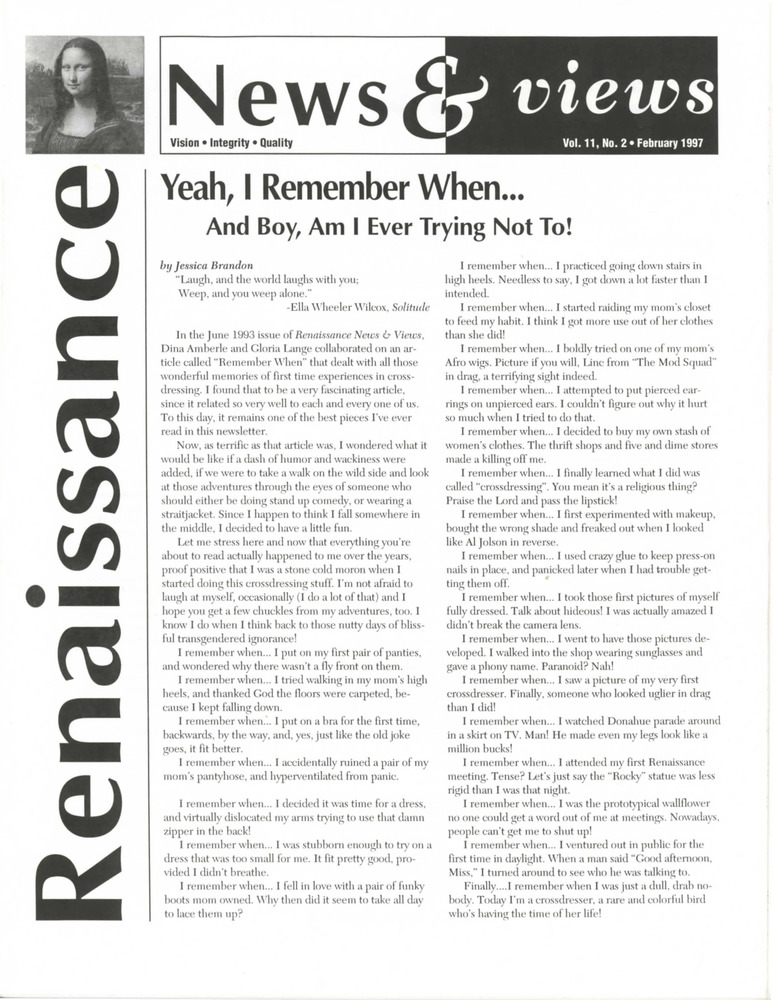 Download the full-sized PDF of Renaissance News & Views, Vol. 11 No. 2 (February 1997)