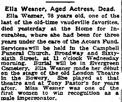 Download the full-sized PDF of Ella Weaner, Aged Actress, Dead.