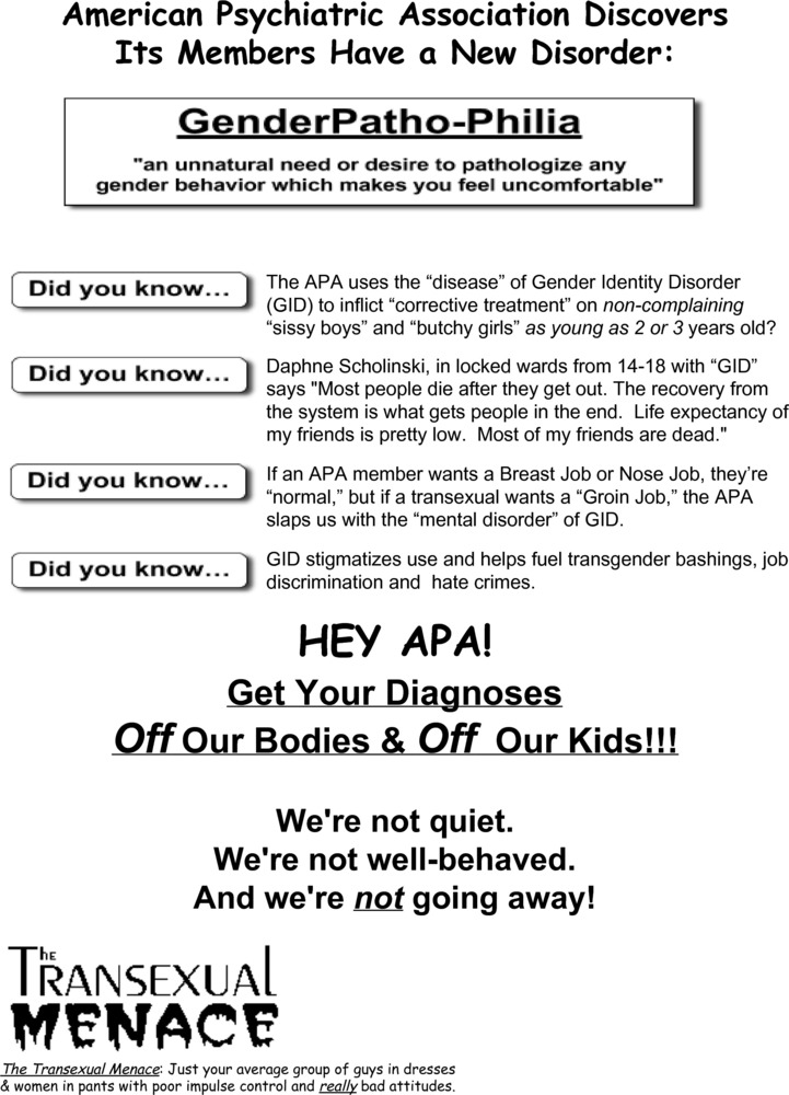 Download the full-sized PDF of Hey APA! Get Your Diagnoses Off Our Bodies & Off Our Kids! Flyer