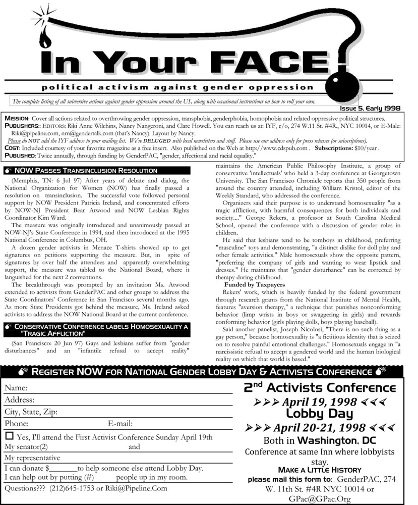 Download the full-sized PDF of In Your Face No. 5 (Spring 1998)