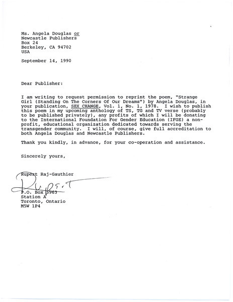 Download the full-sized image of Letter from Rupert Raj to Angela Douglas (September 14, 1990)