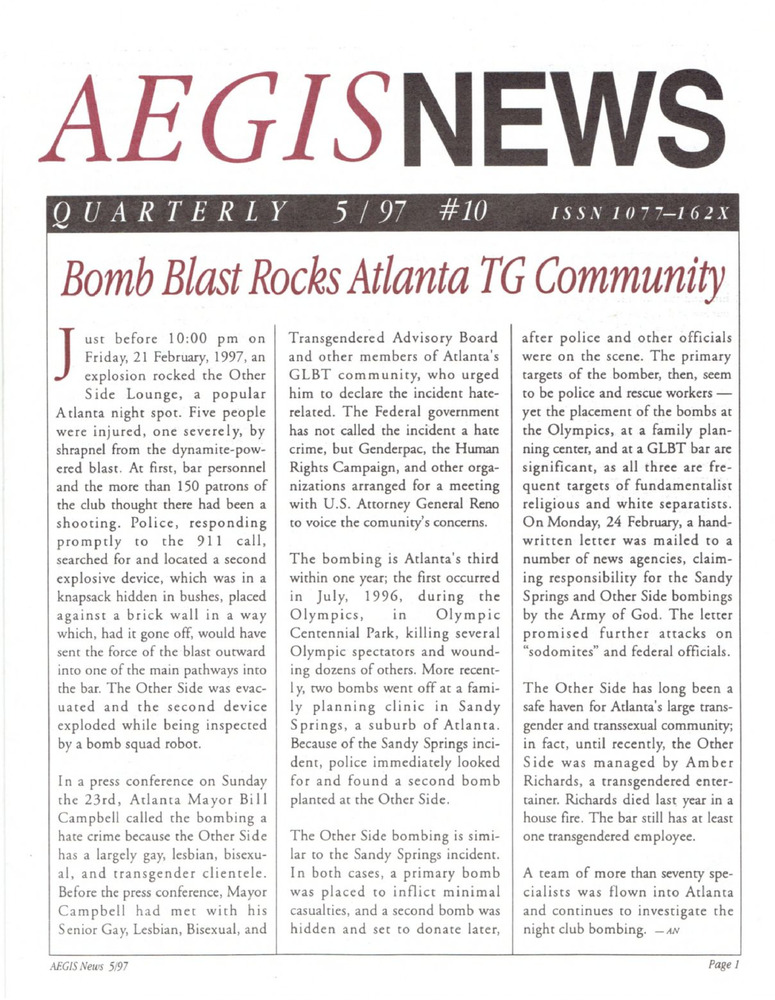 Download the full-sized PDF of AEGIS News, No. 10 (May, 1997)