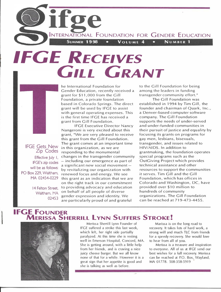 Download the full-sized PDF of IFGE Newsletter Vol. 4 No. 1 (Summer, 1998)