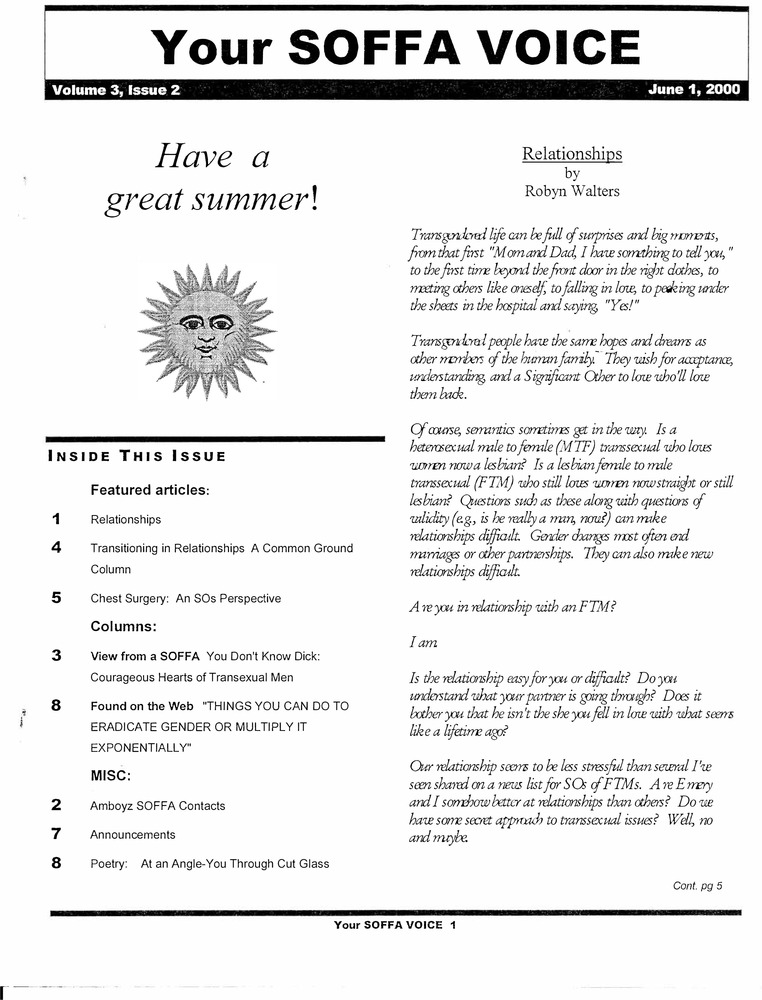 Download the full-sized PDF of Your SOFFA Voice Vol. III, Issue 2 (June, 2000)