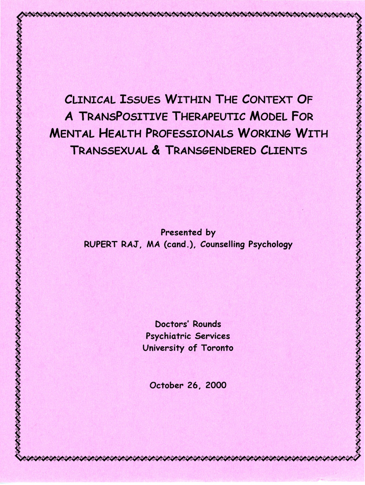 Download the full-sized PDF of Flyer for a Presentation on Mental Health in Transgender Clients