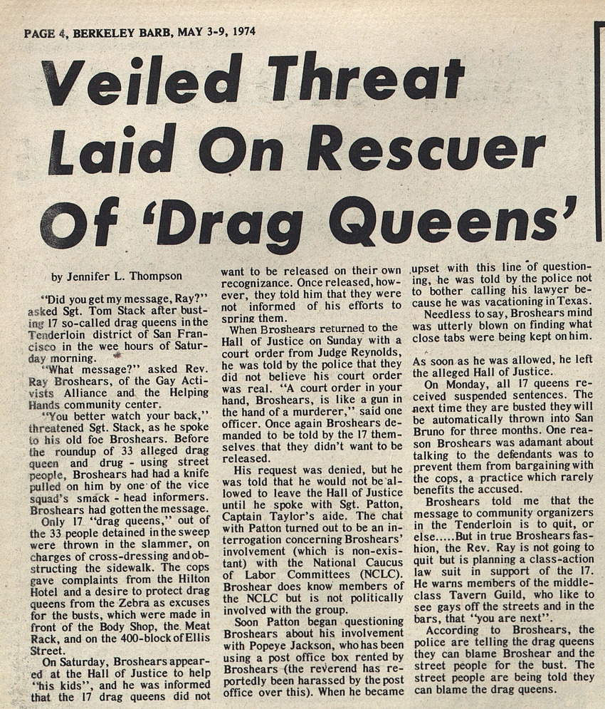 Download the full-sized PDF of Veiled Threat Laid on Rescuer of 'Drag Queens'