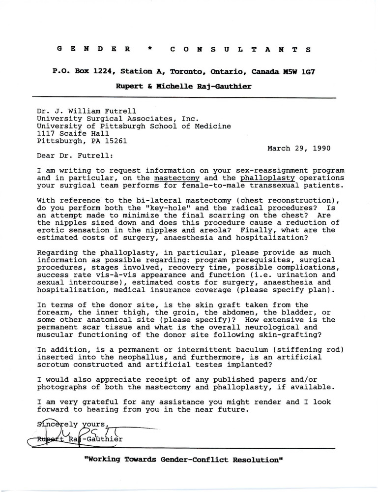 Download the full-sized PDF of Letter from Rupert Raj to Dr. J. William Futrell (March 29, 1990)
