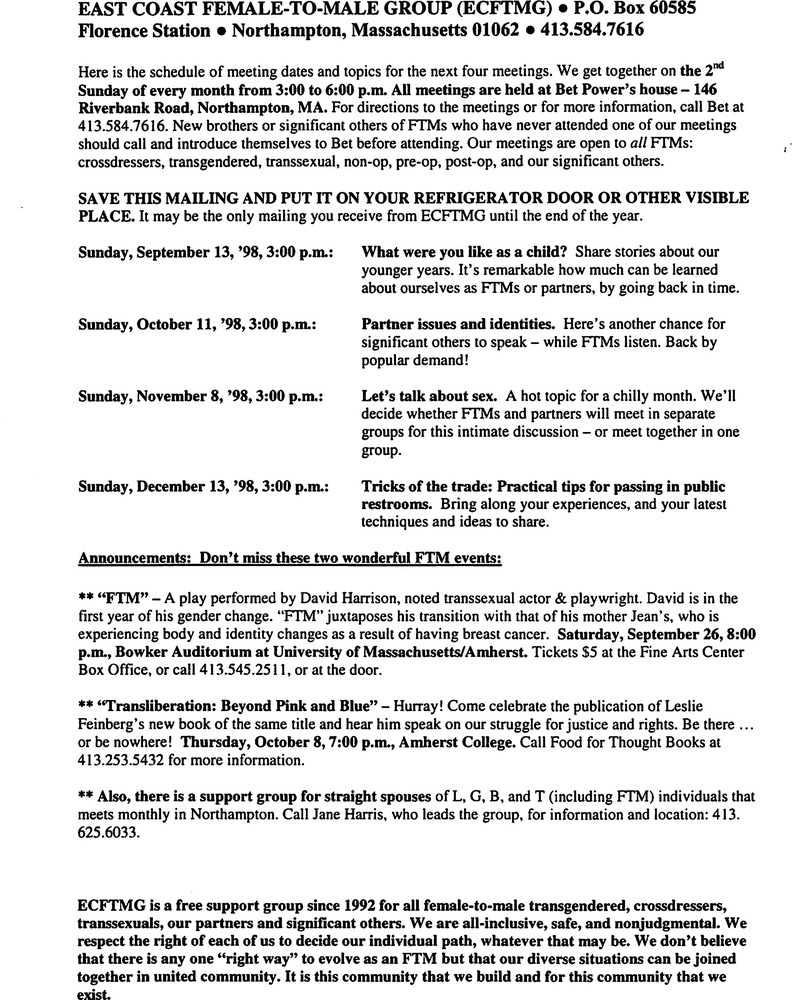 Download the full-sized PDF of September, 1998 - December, 1998 Meeting Reminder