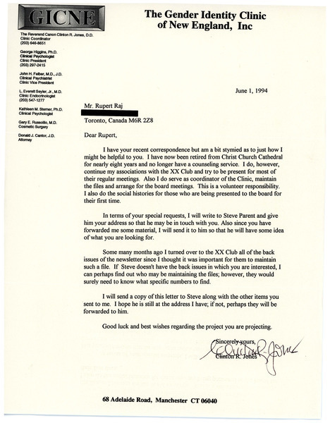 Download the full-sized image of Letter from Clinton R. Jones to Rupert Raj (June 1, 1994)