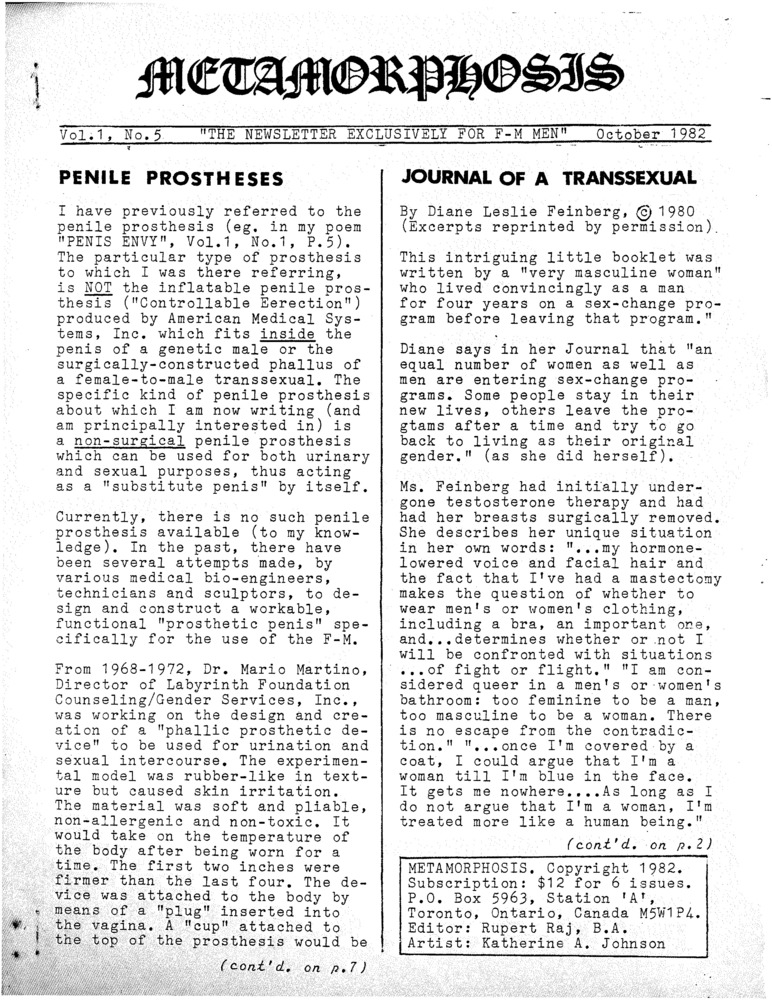 Download the full-sized PDF of Metamorphosis Vol. 1, No. 5 (October 1982)