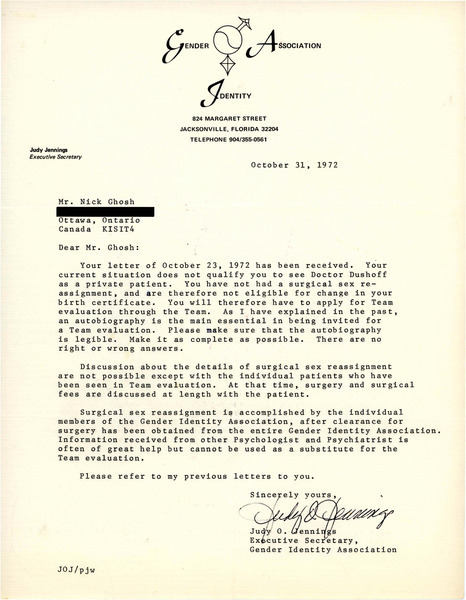 Download the full-sized image of Letter from Judy Jennings to Rupert Raj (October 31, 1972)