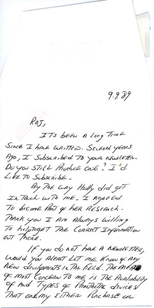 Download the full-sized image of Letter from Christian O'Neal to Rupert Raj (September 9, 1989)