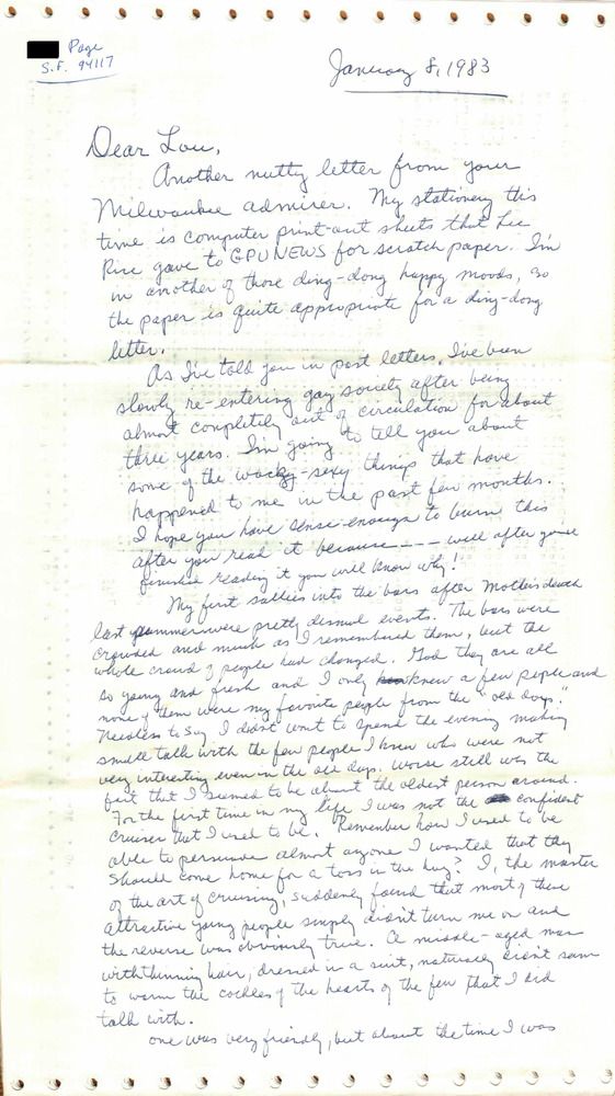 Download the full-sized PDF of Correspondence from Eldon Murray to Lou Sullivan (January 8, 1983)