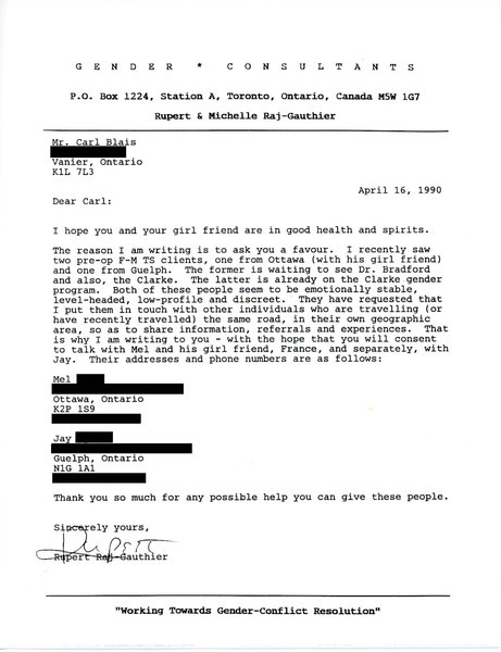 Download the full-sized image of Letter from Rupert Raj to Carl Blais (April 16, 1990)