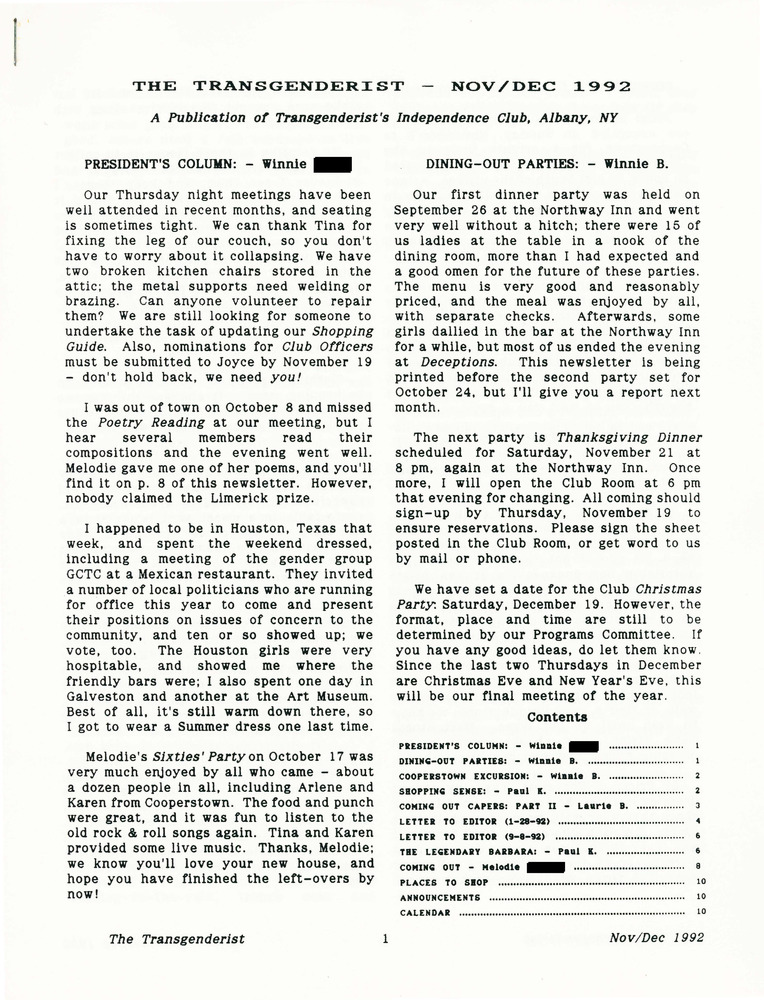 Download the full-sized PDF of The Transgenderist (November-December, 1992)