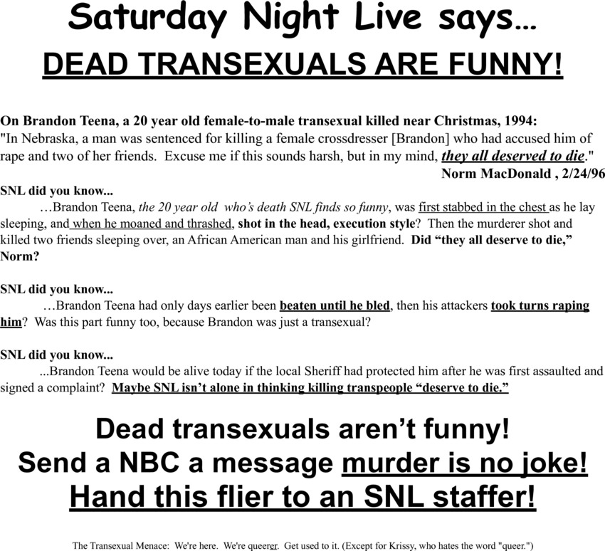 Download the full-sized PDF of Send NBC a Message: Murder Is No Joke! Flyer