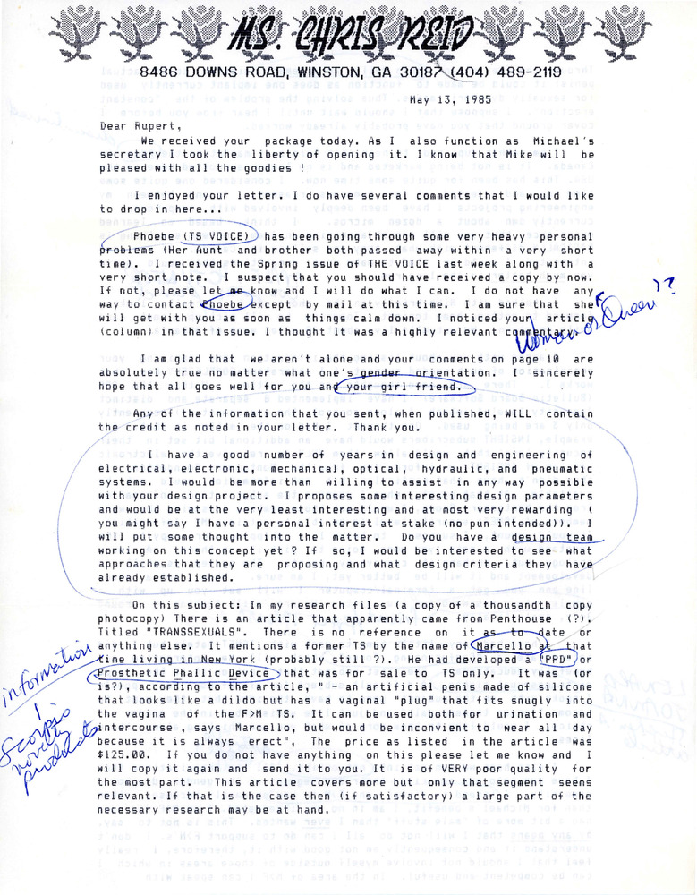 Download the full-sized PDF of Letter from Chris Reid to Rupert Raj (May 13, 1985)