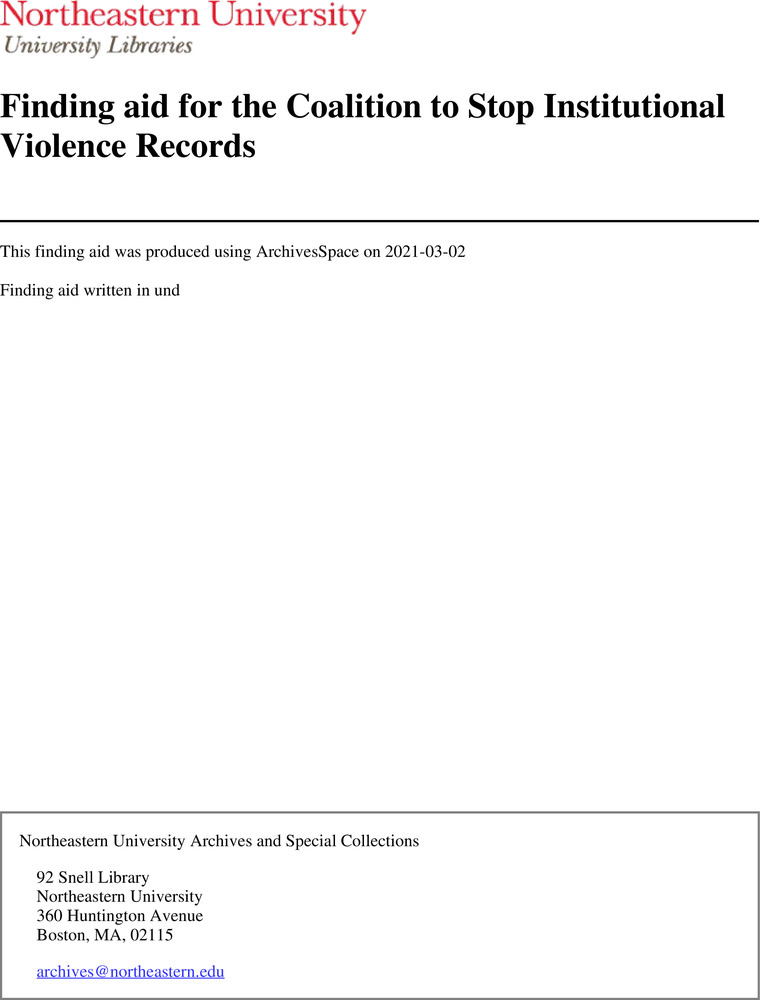 Download the full-sized PDF of Finding aid for the Coalition to Stop Institutional Violence Records