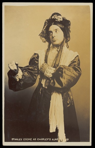 Download the full-sized image of Stanley Cooke in drag as Charley's aunt. Photographic postcard, 19-- (?).