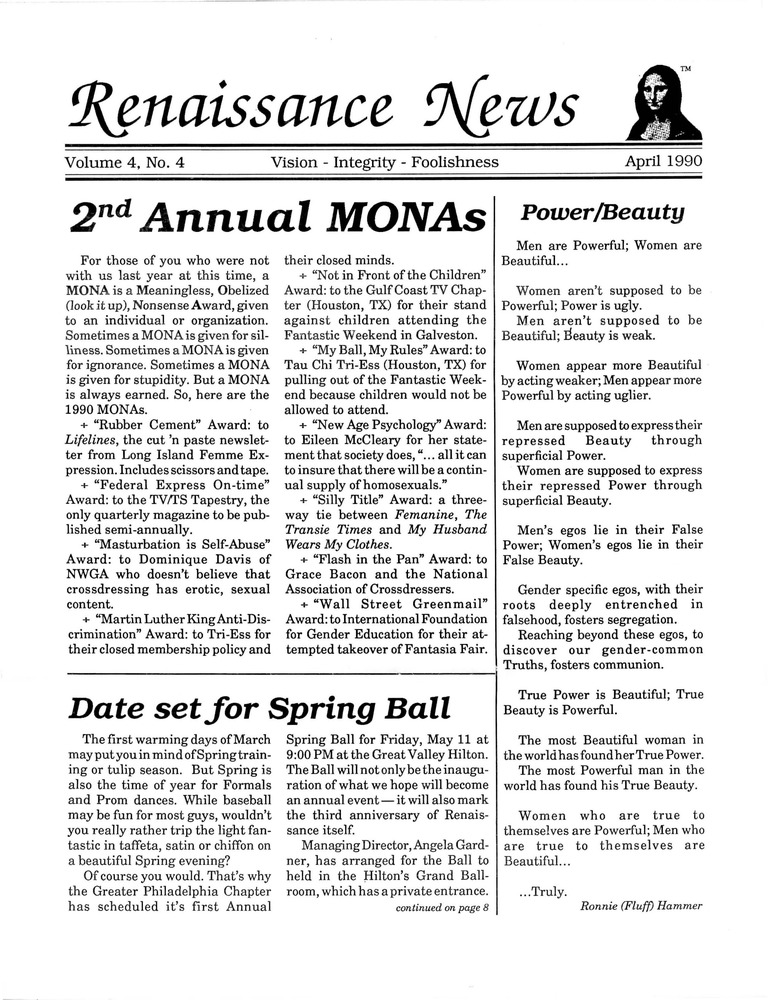 Download the full-sized PDF of Renaissance News, Vol. 4 No. 4 (April 1990)