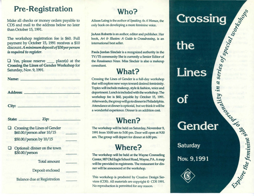 Download the full-sized PDF of Crossing the Lines of Gender 1991 Program