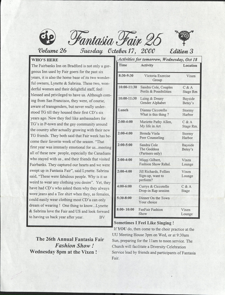 Download the full-sized PDF of Fantasia Fair 25, Vol. 26 Ed. 3 (October 17, 2000)