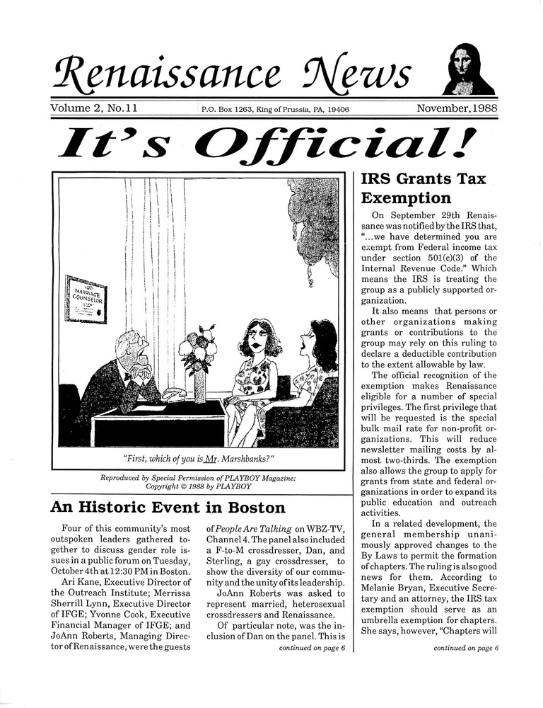 Download the full-sized PDF of Renaissance News, Vol. 2 No. 11 (November 1988)