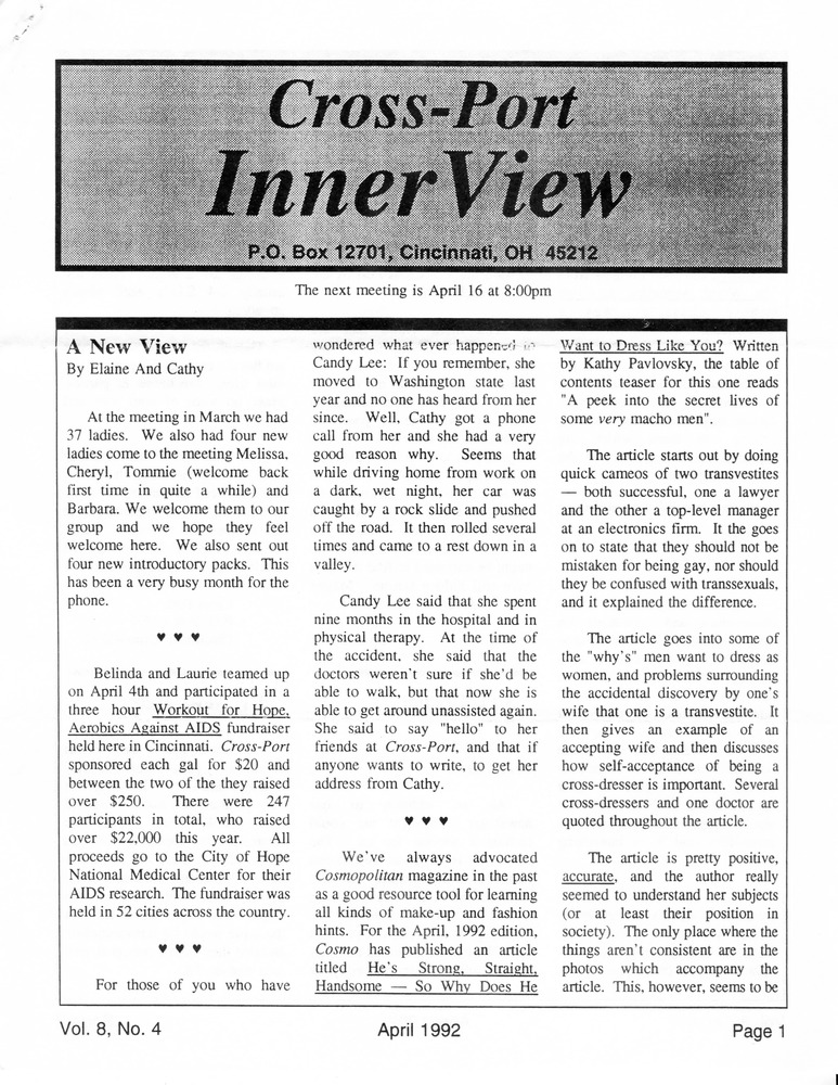 Download the full-sized PDF of Cross-Port InnerView, Vol. 8 No. 4 (April, 1992)