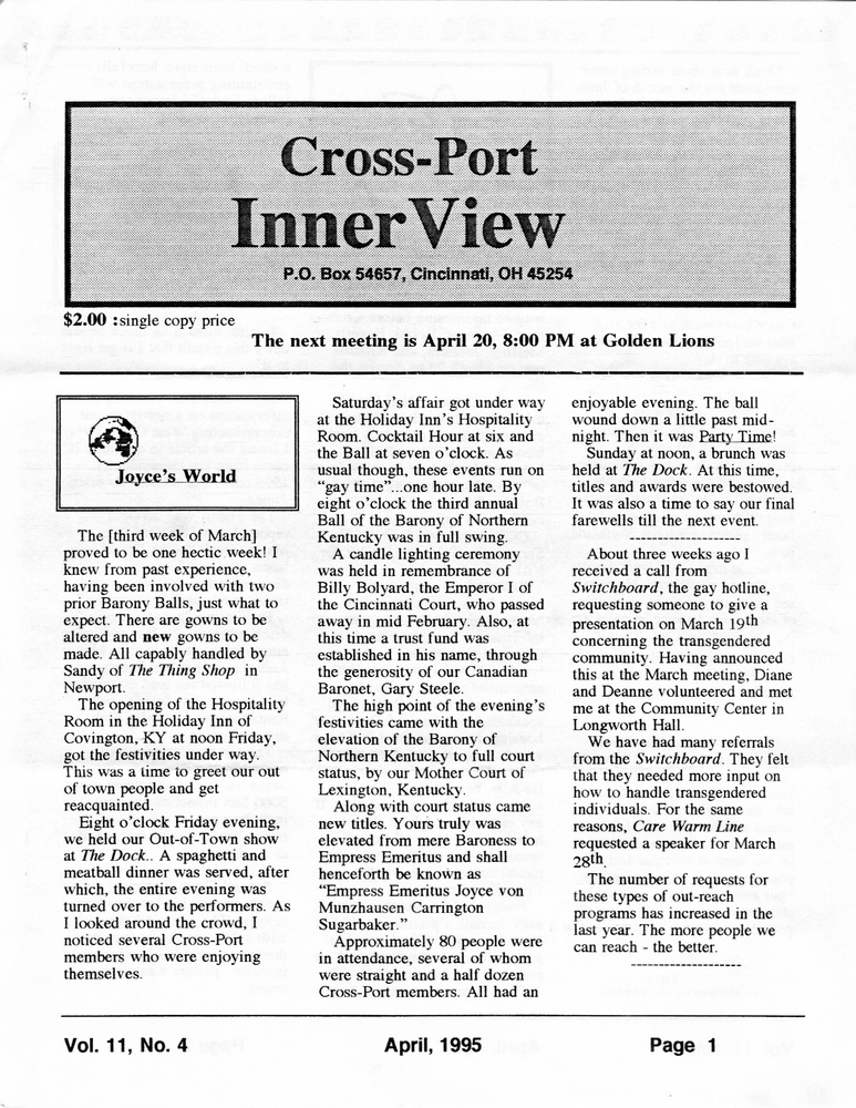 Download the full-sized PDF of Cross-Port InnerView, Vol. 11 No. 4 (April, 1995)