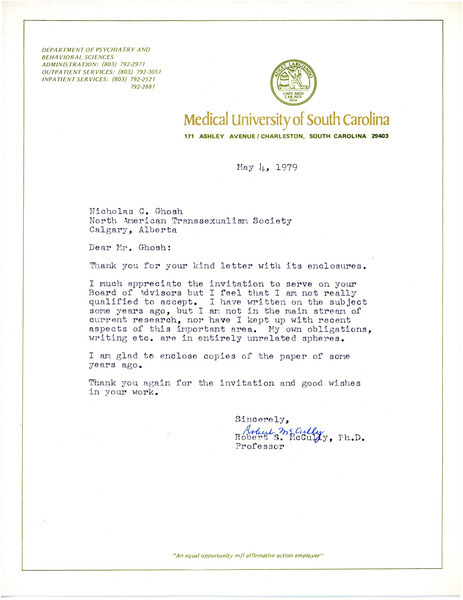 Download the full-sized image of Letter from Dr. Robert S. McCully to Rupert Raj (May 4, 1979)