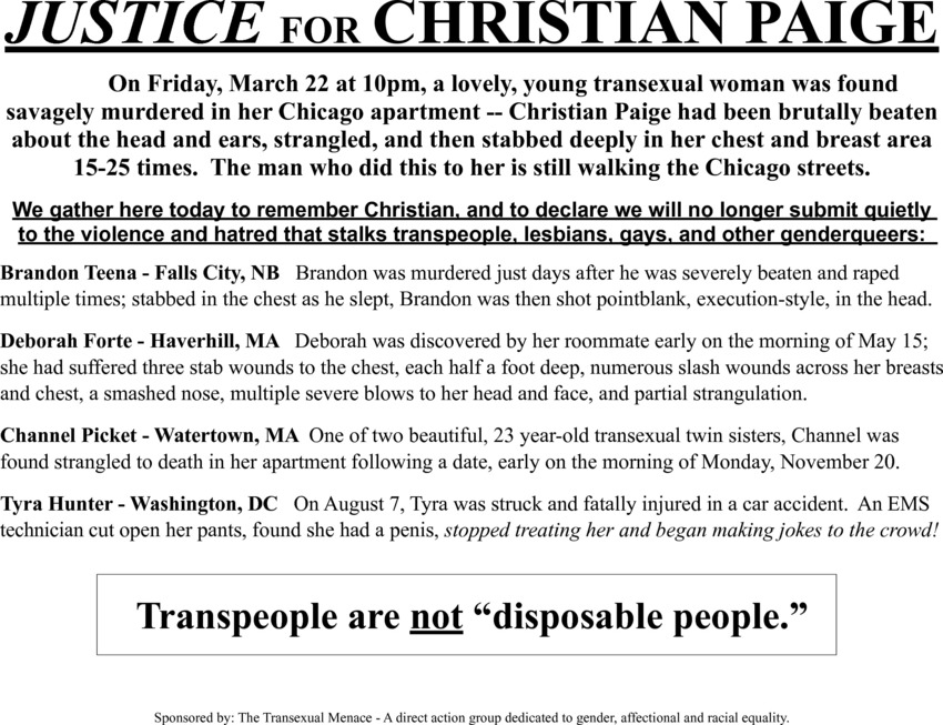 Download the full-sized PDF of Justice for Christian Paige Flyer