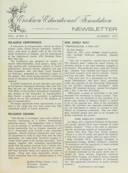 Download the full-sized image of Erickson Educational Foundation Newsletter, Vol. 4 No. 2 (Summer, 1971)