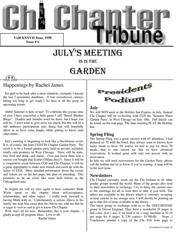 Download the full-sized PDF of Chi Chapter Tribune Vol. 37 Iss. 06 (June, 1998)
